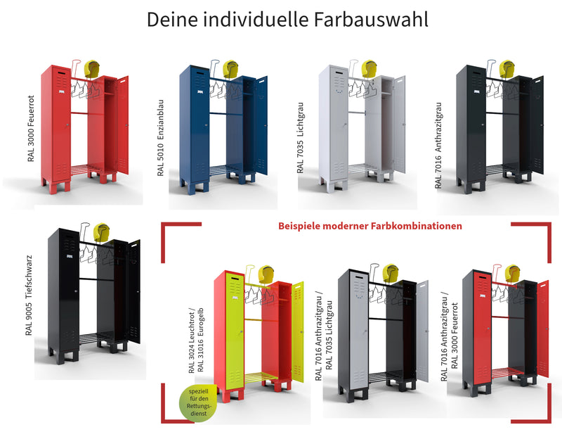 Abbildung aller möglichen Farbkombinationen inkl. speziell Reetungsdienst