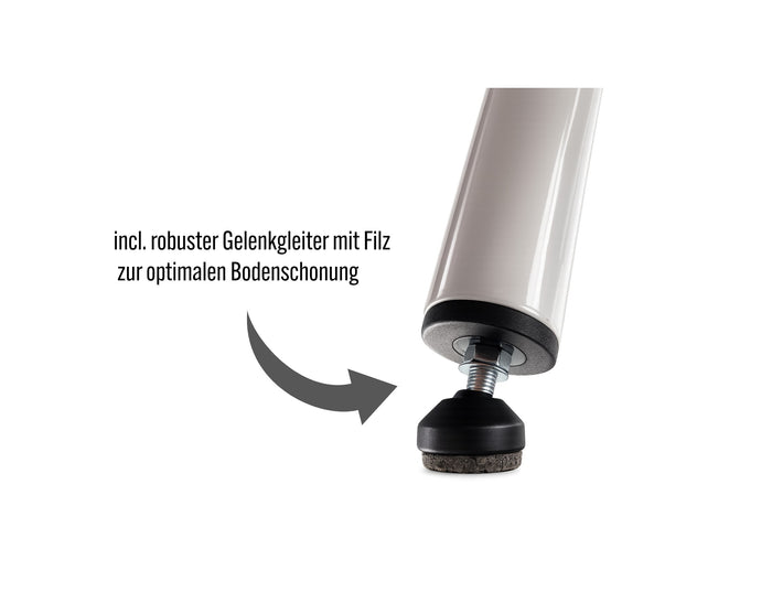 Detailaufnahme des Bodenstopfens mit Kugelgelenk und Filzauflage