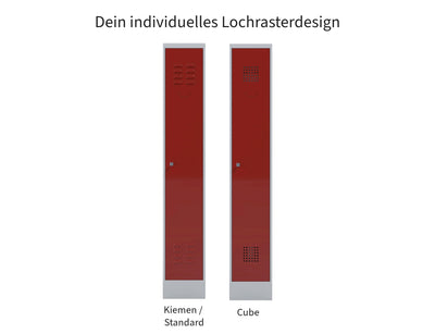 Abbildung von alle verfügbaren Lochraster, um Garderobenspinds individuell zu gestalten