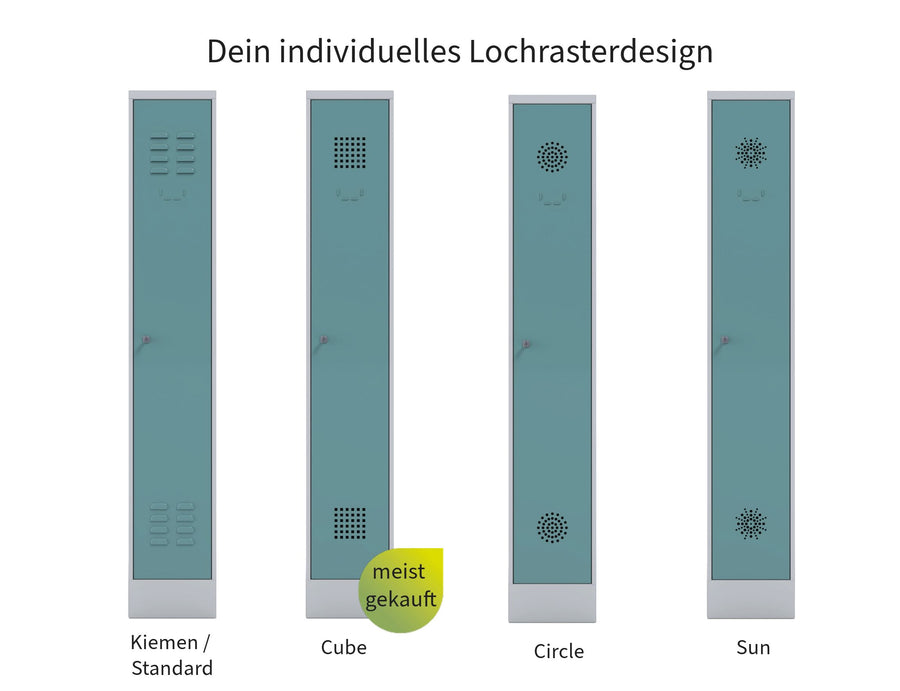 Lochraster zur Belüftung im Türbereich des Spinds