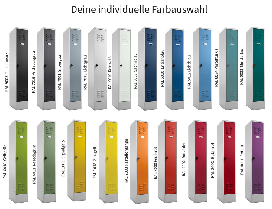 Garderobenspinde in verschiedenen RAL-Farben
