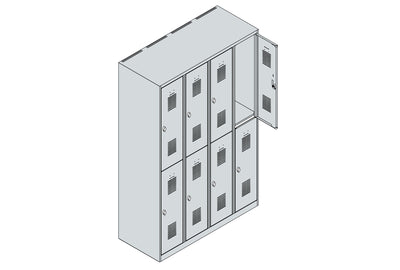 3D Zeichnung doppelstöckiger Garderobenspind mit 4 Abteilungen