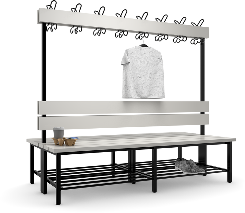 Doppelseitige Sitz- und Garderobenbank (Länge 1000 mm bis 2000mm; verschied. Auflagen)